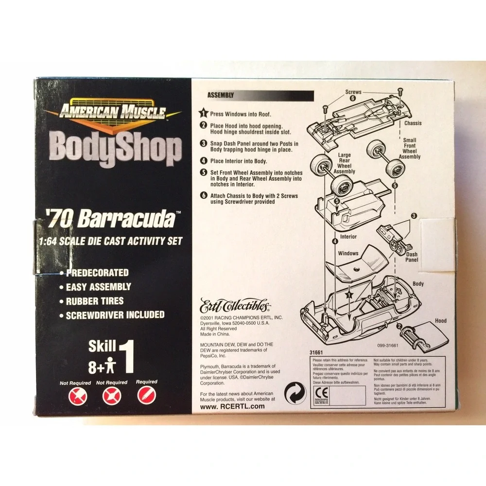 ERTL Body‎ Shop Mountain Dew Model Kit 70 1970 Plymouth Barracuda Die Cast 1/64